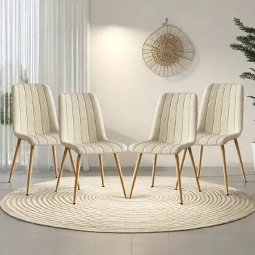 Set Of 4 Side Chairs Dinning Chairs Linen Upholstered Metal Leg For Living Room, Office, Dining Room Light Beige