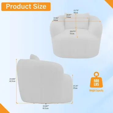 Swivel Chair, Fluffy Teddy Barrel Chair For Living Room, Comfortable Round Boucle Armchair, Armchair For Living Room Bedroom, Cream White
