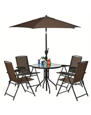 Folding Sling Chairs Steel Armrest Patio Garden Camping W/Adjustable Back