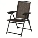 Folding Sling Chairs Steel Armrest Patio Garden Camping W/Adjustable Back