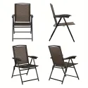 Folding Sling Chairs Steel Armrest Patio Garden Camping W/Adjustable Back