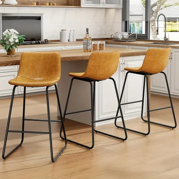 Bar Stools Set Of 3, Faux Leather Counter Height Stools, 30" Modern Barstools with Metal Legs And Footrest, Urban Armless Counter Chairs with Back for Kitchen Island