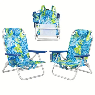 2 Packs Portable Backpack Beach Chairs for Adults, Folding Extra Wide Camping Chair with Large Pockets and Cup Holder, Heavy Duty High Beach Chairs for Outdoor, Lawn, Trip, Picnic and Fishing