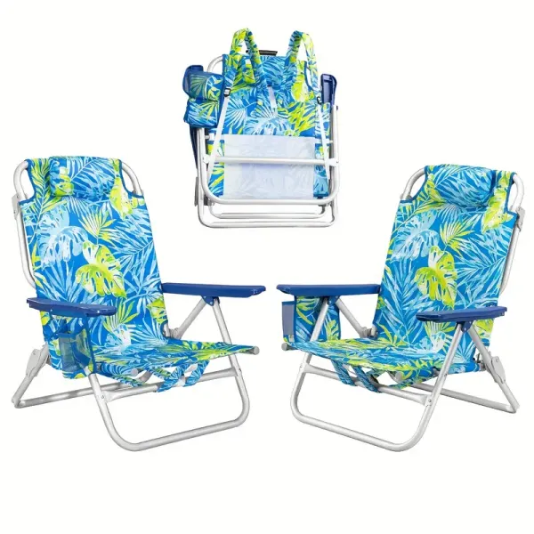 2 Packs Portable Backpack Beach Chairs for Adults, Folding Extra Wide Camping Chair with Large Pockets and Cup Holder, Heavy Duty High Beach Chairs for Outdoor, Lawn, Trip, Picnic and Fishing